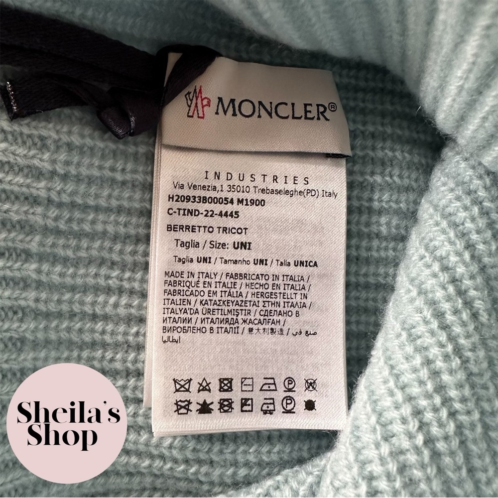 NWT Moncler Berretto Tricot Logo-Patch Beanie Wool & Cashmere Blend Hat Blue - Picture 4 of 5